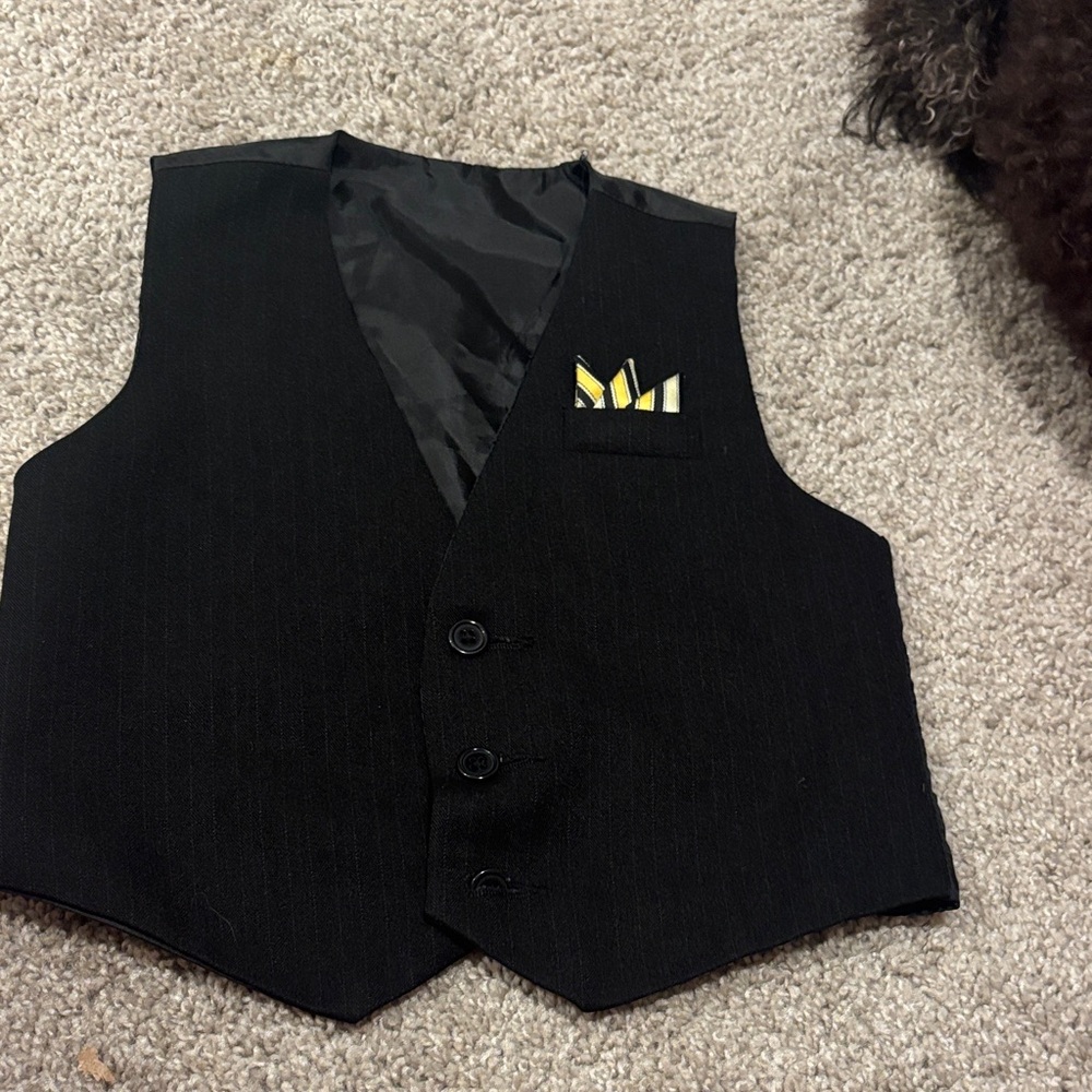 Black Kids  Dress Vest with Yellow Pocket Square